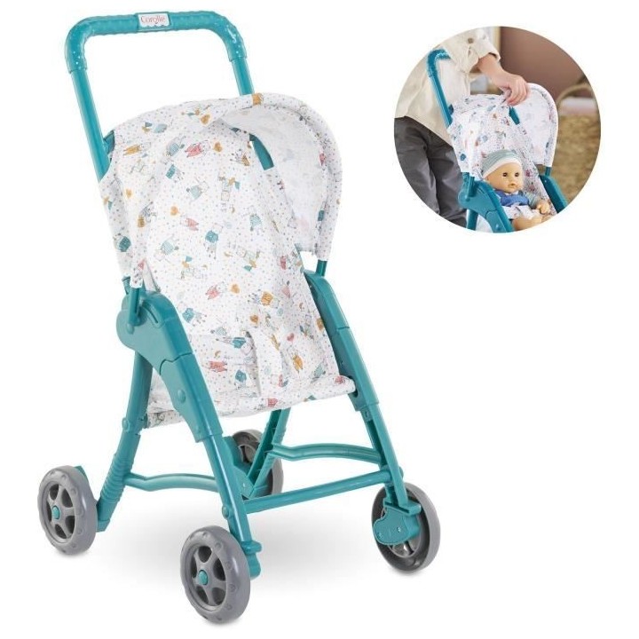 Poussette oursons - COROLLE - Accessoire Poupon 30cm - Bleu - Légere