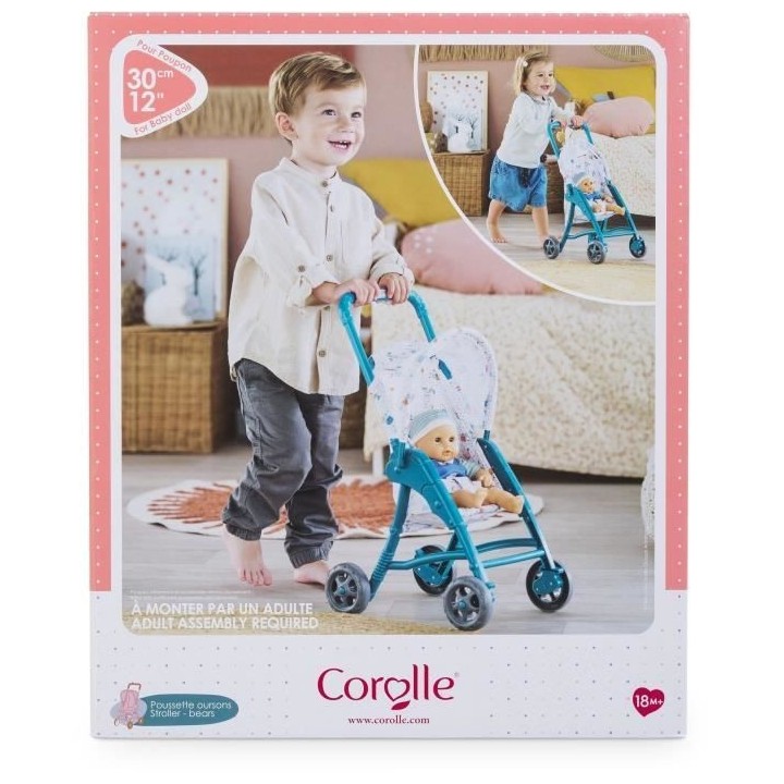 Poussette oursons - COROLLE - Accessoire Poupon 30cm - Bleu - Légere