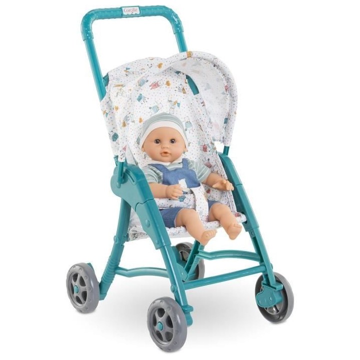 Poussette oursons - COROLLE - Accessoire Poupon 30cm - Bleu - Légere