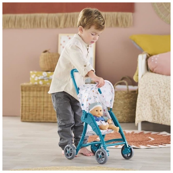 Poussette oursons - COROLLE - Accessoire Poupon 30cm - Bleu - Légere