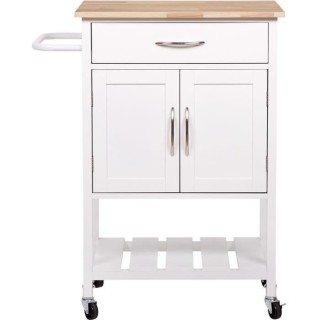 Desserte de cuisine 2 portes 1 tiroir en hévéa - Blanc laqué - L 60