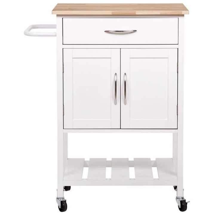 Desserte de cuisine 2 portes 1 tiroir en hévéa - Blanc laqué - L 60