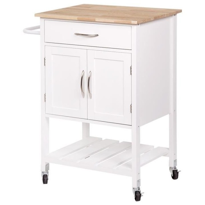 Desserte de cuisine 2 portes 1 tiroir en hévéa - Blanc laqué - L 60