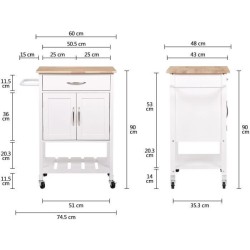 Desserte de cuisine 2 portes 1 tiroir en hévéa - Blanc laqué - L 60 x P 48 x H 90 cm - PEDRO