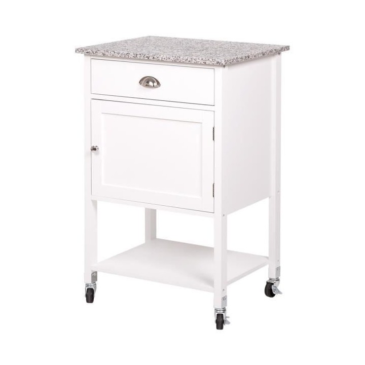 Desserte de cuisine 1 porte 1 tiroir - Blanc laqué - L 55 x P 45,5 x