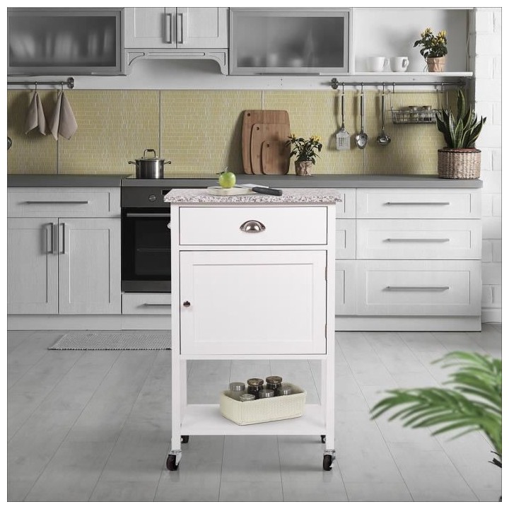 Desserte de cuisine 1 porte 1 tiroir - Blanc laqué - L 55 x P 45,5 x