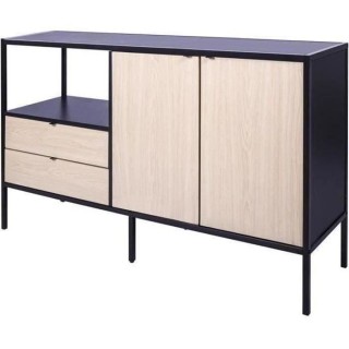 Buffet MINSK - Bois et métal - Imitation bois - 2 portes 2 tiroirs -
