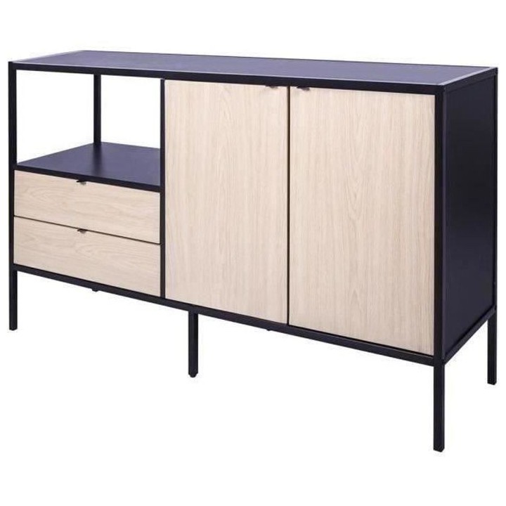 Buffet MINSK - Bois et métal - Imitation bois - 2 portes 2 tiroirs -