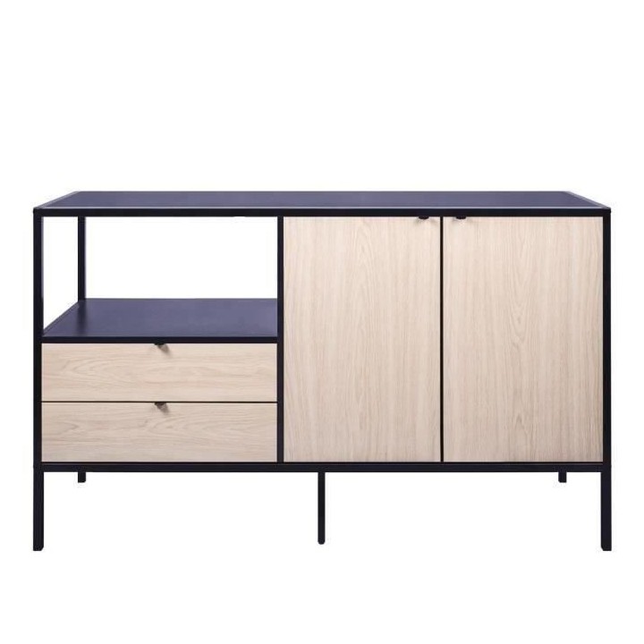 Buffet MINSK - Bois et métal - Imitation bois - 2 portes 2 tiroirs -
