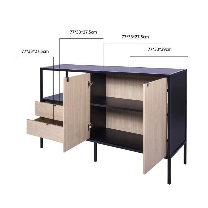 Buffet MINSK - Bois et métal - Imitation bois - 2 portes 2 tiroirs -