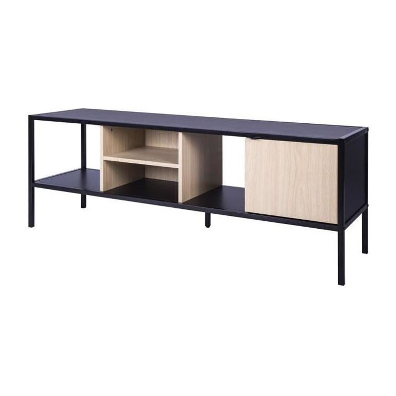 Meuble TV 1 porte - Métal et bois - L 140 x P 40 x H 50 cm - MINSK