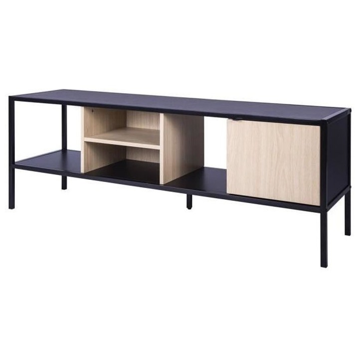 Meuble TV 1 porte - Métal et bois - L 140 x P 40 x H 50 cm - MINSK