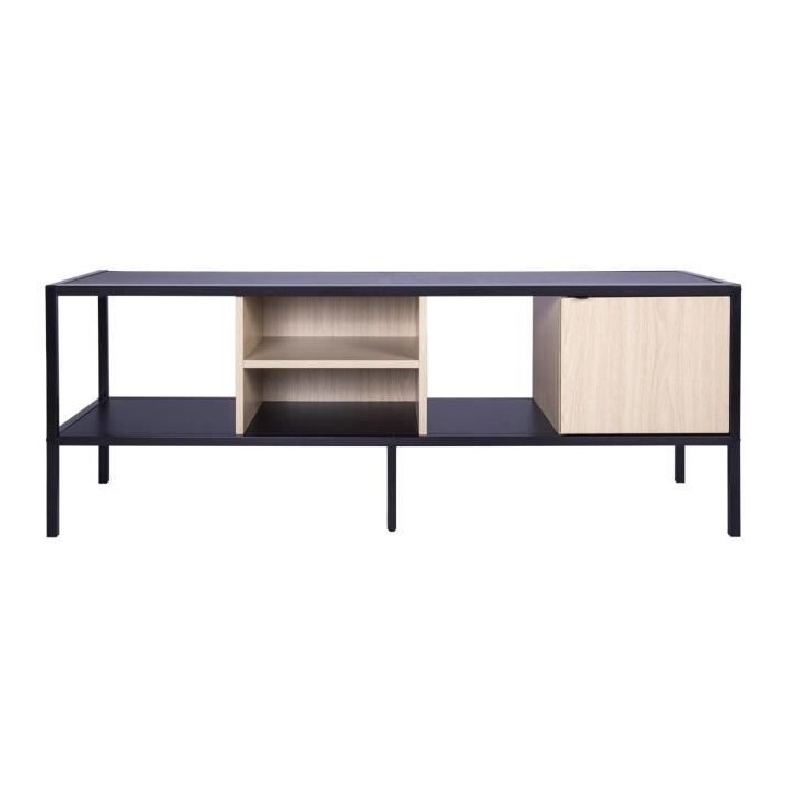 Meuble TV 1 porte - Métal et bois - L 140 x P 40 x H 50 cm - MINSK