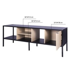 Meuble TV 1 porte - Métal et bois - L 140 x P 40 x H 50 cm - MINSK