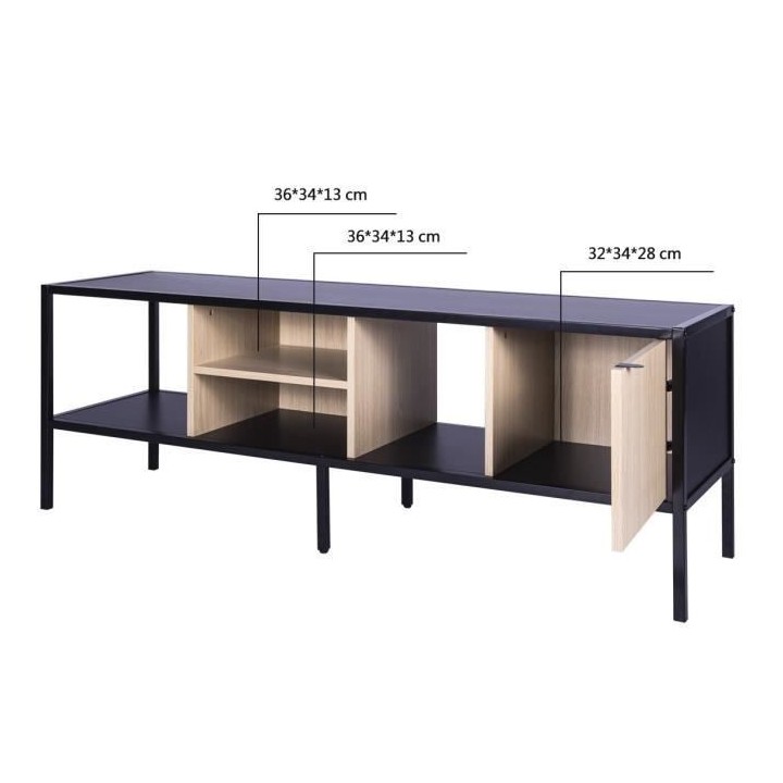 Meuble TV 1 porte - Métal et bois - L 140 x P 40 x H 50 cm - MINSK
