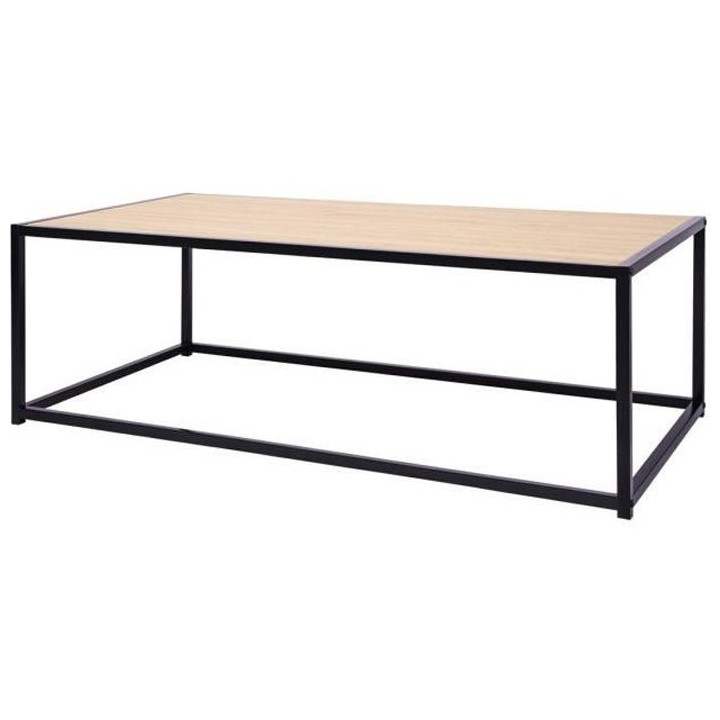 Table basse rectangulaire - En métal et bois - Noir et bois - Style i