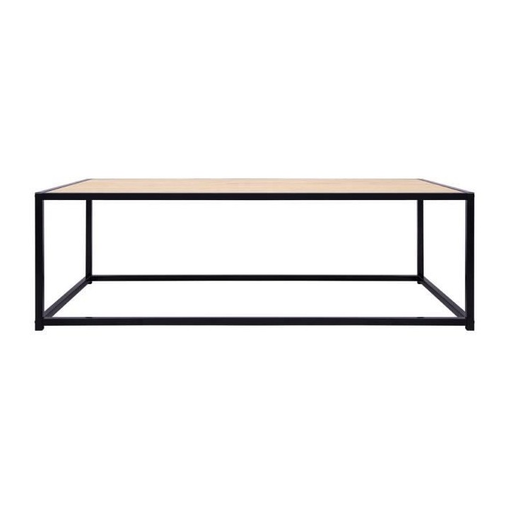 Table basse rectangulaire - En métal et bois - Noir et bois - Style i