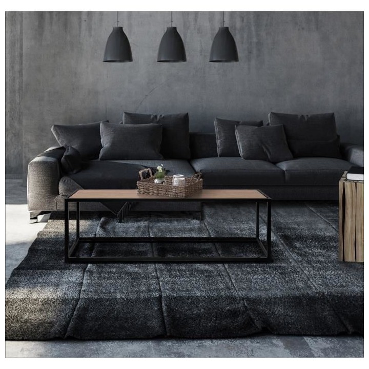 Table basse rectangulaire - En métal et bois - Noir et bois - Style i