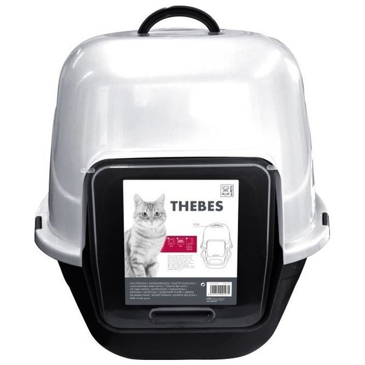 THEBES Maison de toilette XXL- Bac a litiere - 62x53x58 cm - Noir et b