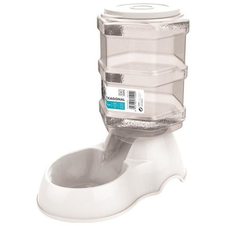 M-PETS Distributeur de croquettes Hexagonal - 3500ml - Blanc - Pour ch