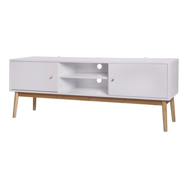 HOKKAIDO Meuble TV 2 portes - Blanc - L 150 x P 42 x H 55 cm