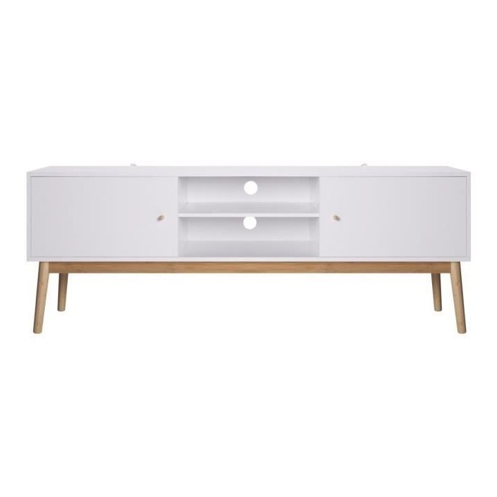 HOKKAIDO Meuble TV 2 portes - Blanc - L 150 x P 42 x H 55 cm