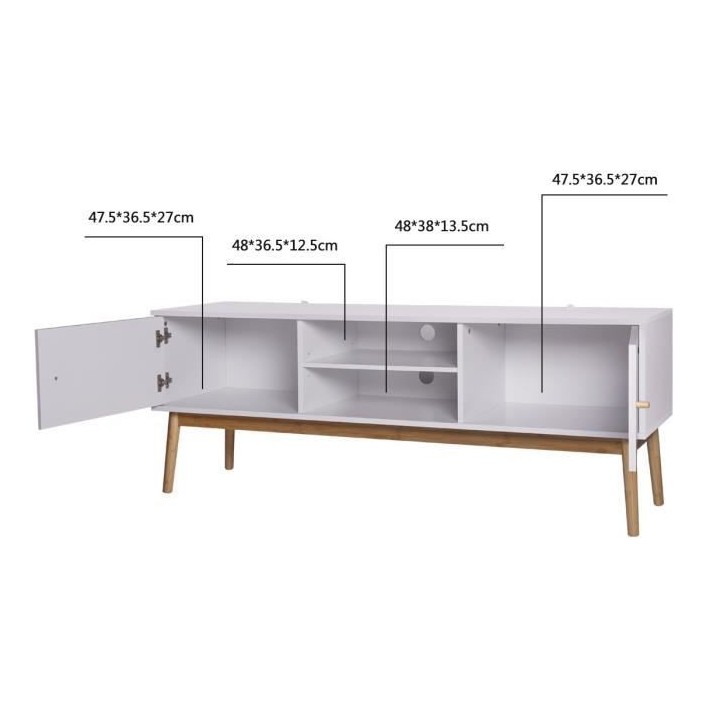 HOKKAIDO Meuble TV 2 portes - Blanc - L 150 x P 42 x H 55 cm