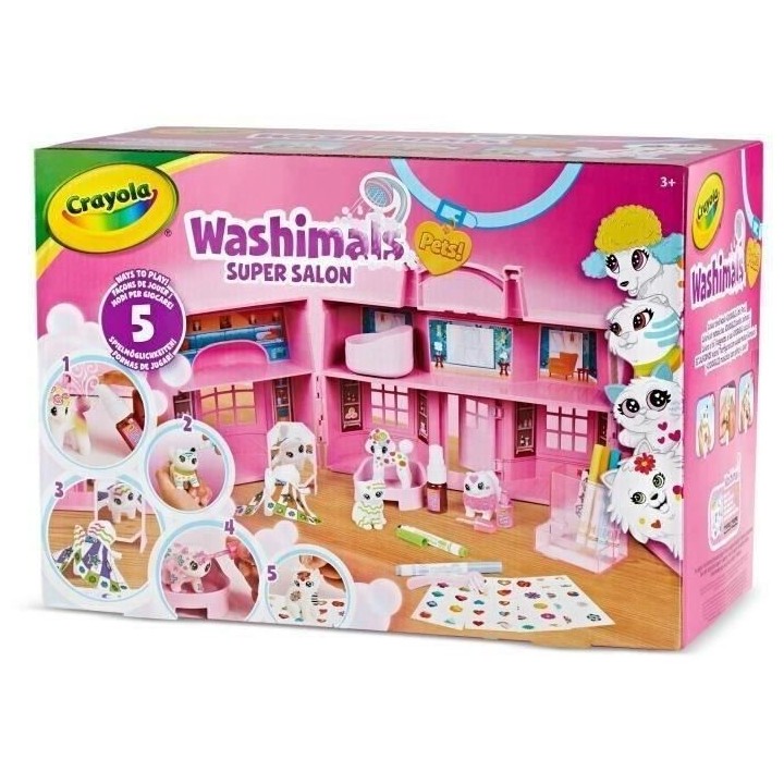 Coffret Super Salon Washimals - CRAYOLA - 5 animaux miniatures - Acces
