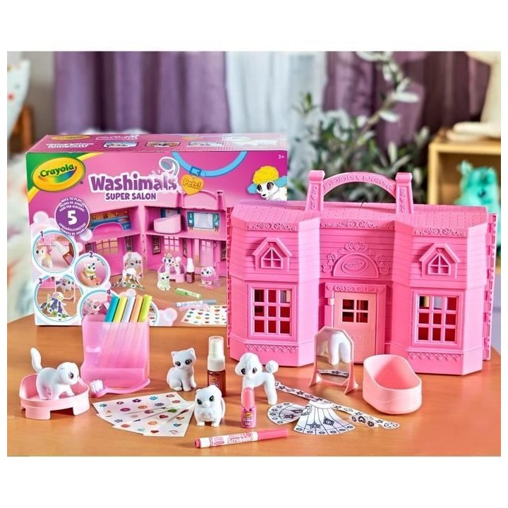 Coffret Super Salon Washimals - CRAYOLA - 5 animaux miniatures - Acces