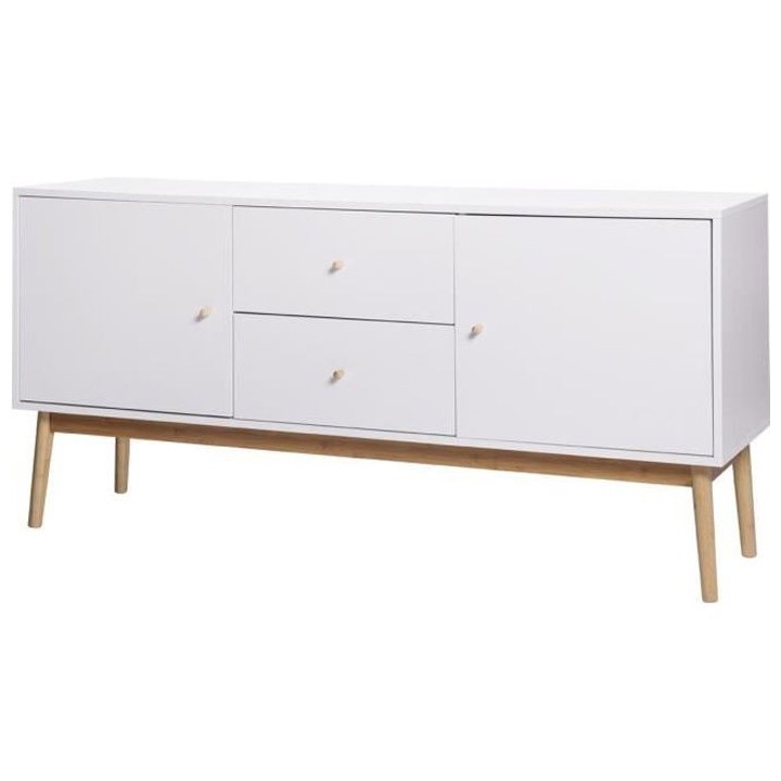HOKKAIDO Buffet 2 portes 2 tiroirs - Blanc - L 150 x P 42 x H 71 cm
