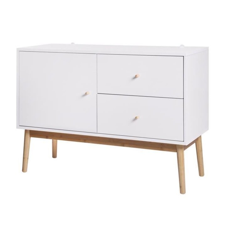 Meuble de Rangement - Blanc - 1 porte + 2 tiroirs - HOKKAIDO - L 101 x