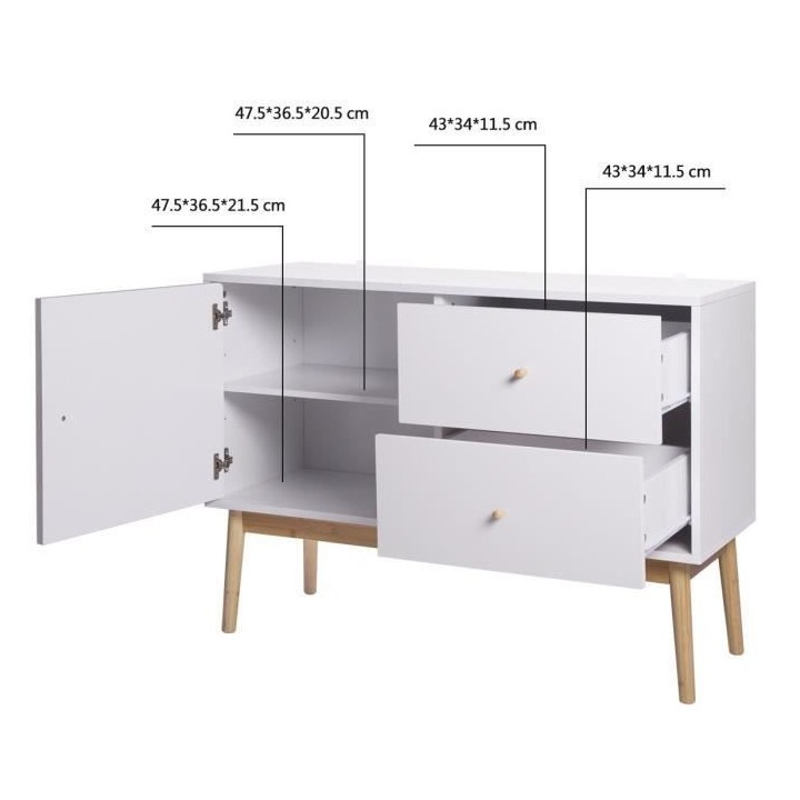Meuble de Rangement - Blanc - 1 porte + 2 tiroirs - HOKKAIDO - L 101 x