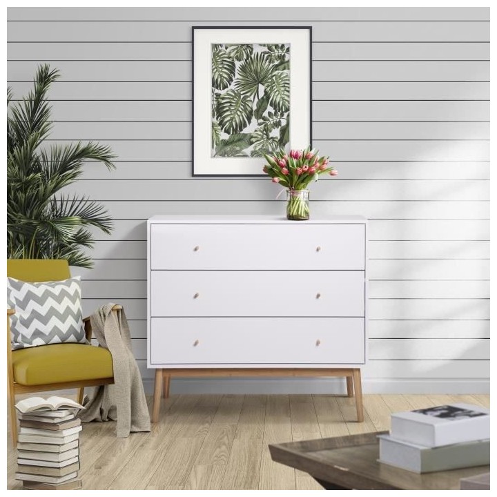 HOKKAIDO Commode 3 tiroirs - Blanc - L 101 x P 42 x H 92 cm