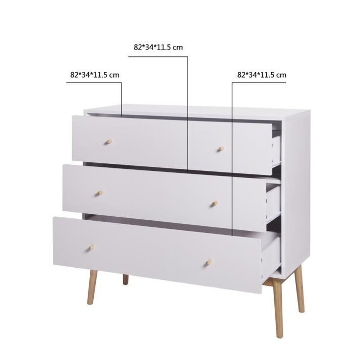 HOKKAIDO Commode 3 tiroirs - Blanc - L 101 x P 42 x H 92 cm