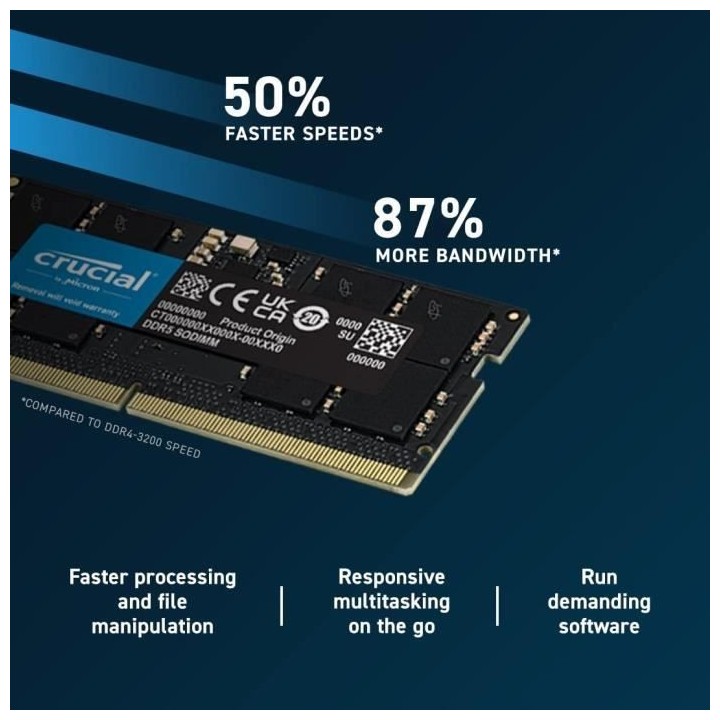 Mémoire RAM - CRUCIAL - DDR5-4800 SODIMM - 16 Go (CT16G48C40S5)