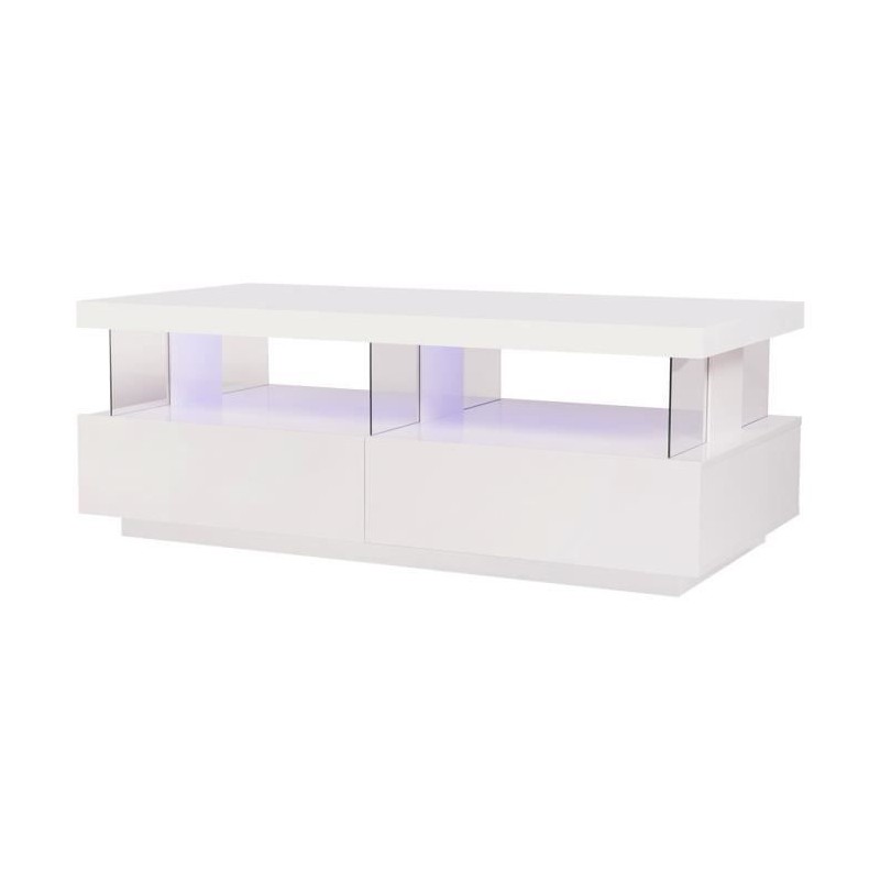 Table basse LED contemporain BLUE LIGHT - Rectangulaire - MDF - Blanc laqué brillant - L120 x P60 x H45 cm