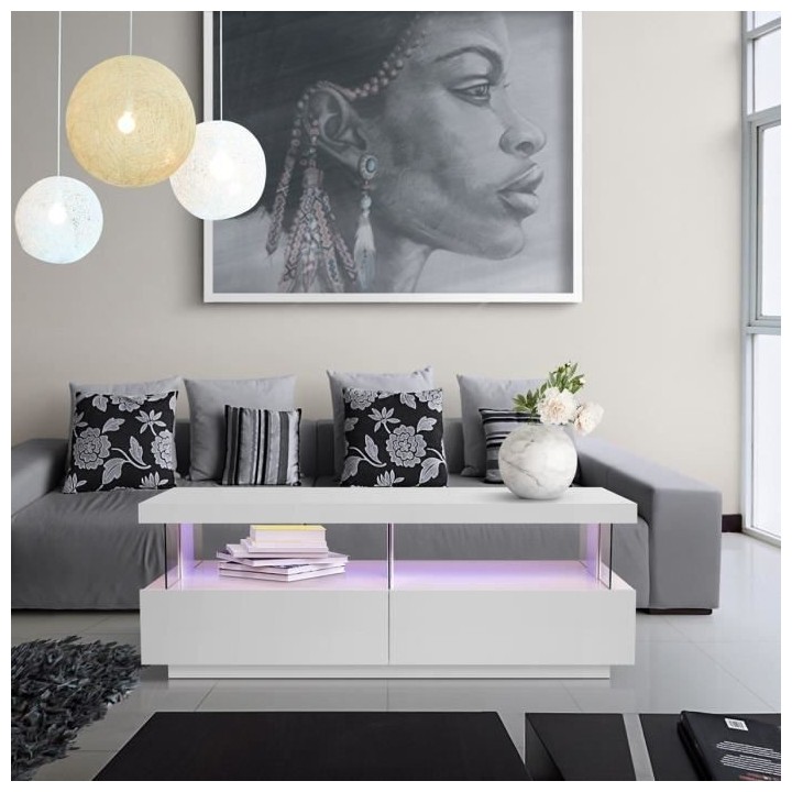 Table basse LED contemporain BLUE LIGHT - Rectangulaire - MDF - Blanc