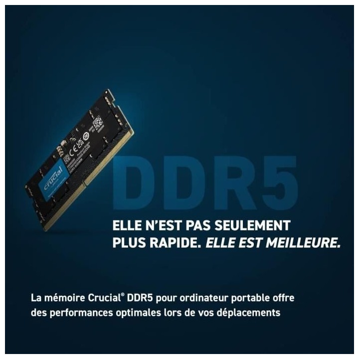 Mémoire RAM - CRUCIAL - DDR5-4800 SODIMM - 32 Go (CT32G48C40S5)