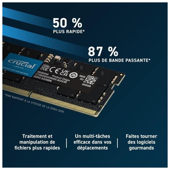 Mémoire RAM - CRUCIAL - DDR5-4800 SODIMM - 32 Go (CT32G48C40S5)