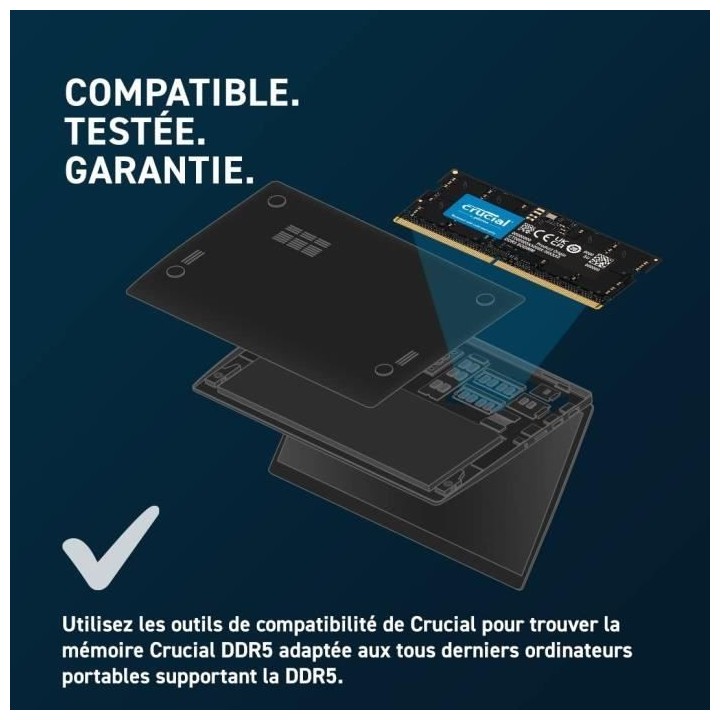 Mémoire RAM - CRUCIAL - DDR5-4800 SODIMM - 32 Go (CT32G48C40S5)