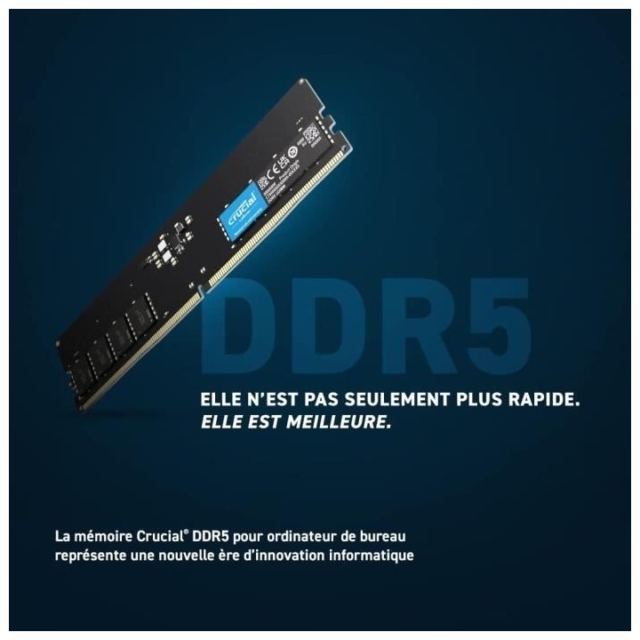 Mémoire RAM - CRUCIAL - DDR5-4800 UDIMM - 32 Go (CT32G48C40U5)