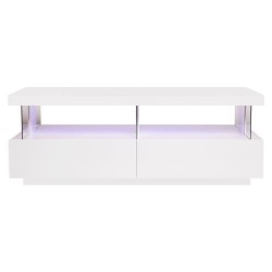 Table basse LED contemporain BLUE LIGHT - Rectangulaire - MDF - Blanc laqué brillant - L120 x P60 x H45 cm