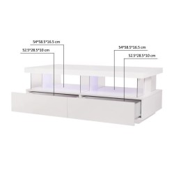 Table basse LED contemporain BLUE LIGHT - Rectangulaire - MDF - Blanc laqué brillant - L120 x P60 x H45 cm