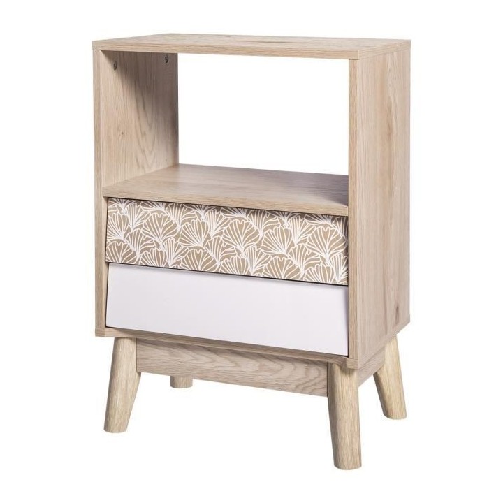 SOFIA Chevet haut 2 tiroirs - Bois avec motif - L 45 x P 30 x H 65 cm