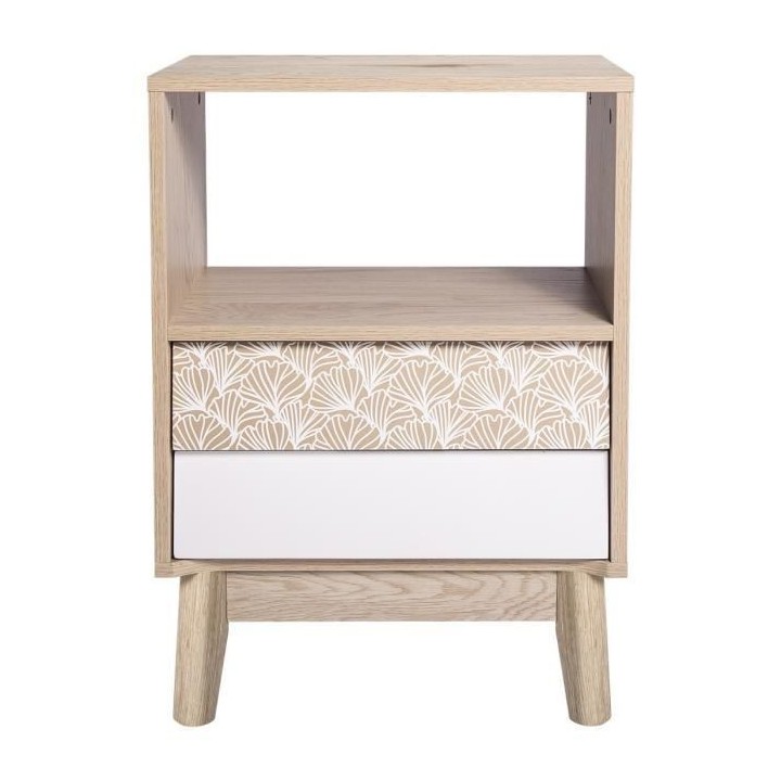SOFIA Chevet haut 2 tiroirs - Bois avec motif - L 45 x P 30 x H 65 cm