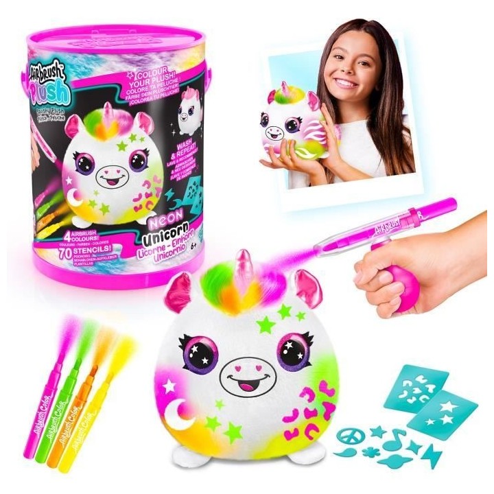Canal Toys - Airbrush Plush - Baril Peluche Squish Néon avec Feutres