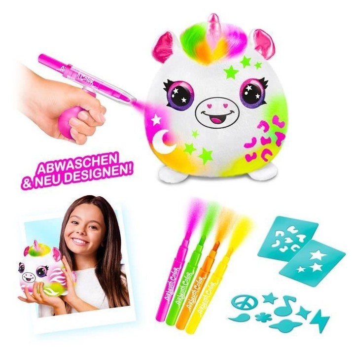 Canal Toys - Airbrush Plush - Baril Peluche Squish Néon avec Feutres