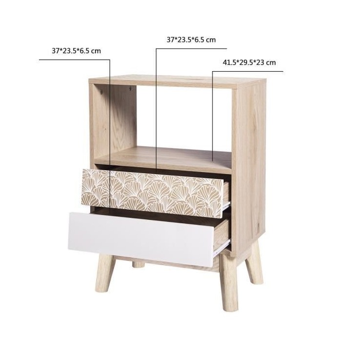 SOFIA Chevet haut 2 tiroirs - Bois avec motif - L 45 x P 30 x H 65 cm