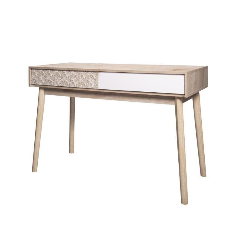 SOFIA Bureau 2 tiroirs - Bois avec motif - L 120 x P 55 x H 78 cm