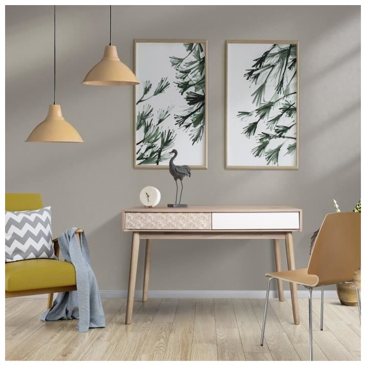 SOFIA Bureau 2 tiroirs - Bois avec motif - L 120 x P 55 x H 78 cm